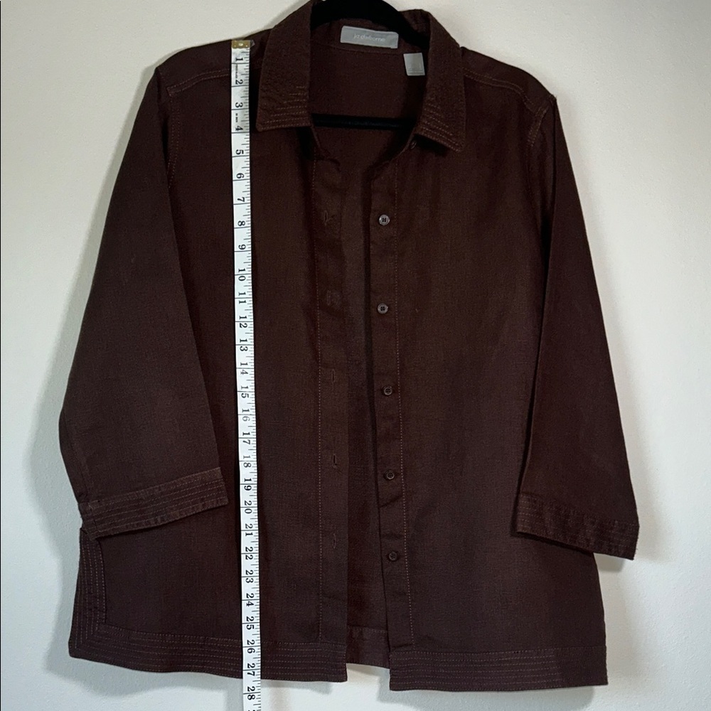 Liz Claiborne Dark Brown Women's Blouse 100% linen - Picture 4 of 11